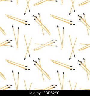 Matches seamless pattern, wooden sticks with brown heads. On white background. Vector illustration Stock Vector
