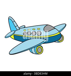 Cute Blue Cartoon Airplane. This vector illustration features a cartoon style blue airplane with a friendly and simple design. Stock Vector