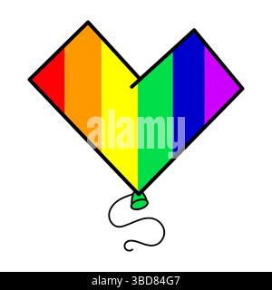 Rainbow Heart Kite. This is a illustration of a kite shaped like a heart, divided into six vertical segments. Stock Vector