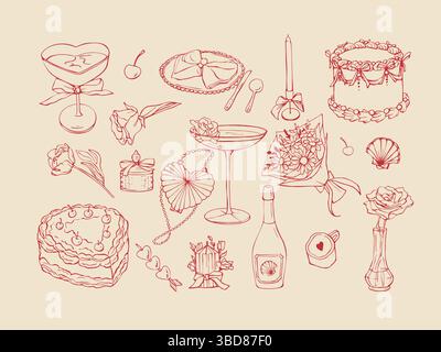 Set of wedding party vector elements  Stock Vector