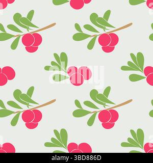 Seamless pattern with Lingonberry with branches, leaves and bright red berries. Vector illustration Stock Vector