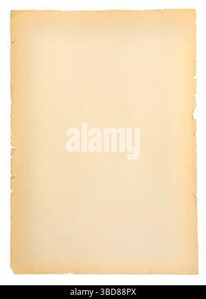 Empty grungy yellowed poster or paper background.Rough grungy scratched and torn ripped edges Stock Photo