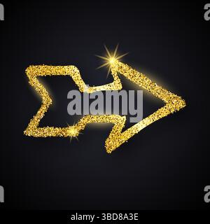Gold glitter hand drawn arrow. Doodle arrow with gold glitter effect on dark background. Vector illustration Stock Vector