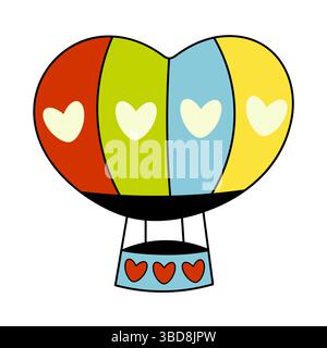 Heart shaped balloon in bright colors. A colorful vector illustration of a heart shaped hot air balloon. Stock Vector