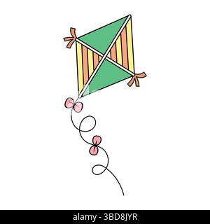 Colorful Kite with Tail. This vector image depicts a colorful kite in a cartoon style. The kite features a geometric design with triangular segments. Stock Vector