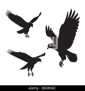 Silhouette set of hawk on white background Stock Vector