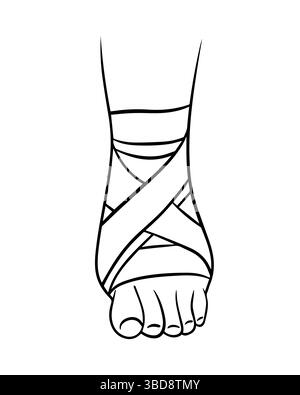 Vector isolated illustration of bandaging a leg. First aid for foot injuries. Stock Vector