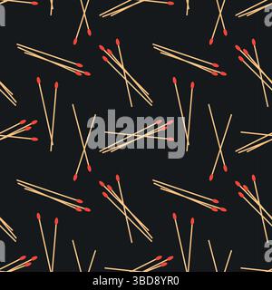 Matches seamless pattern, wooden sticks with red heads. On dark background. Vector illustration Stock Vector