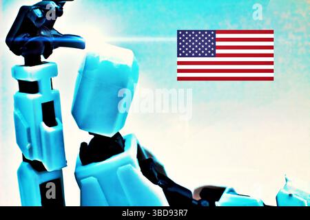 Robot dancing with the American Flag. Stock Photo