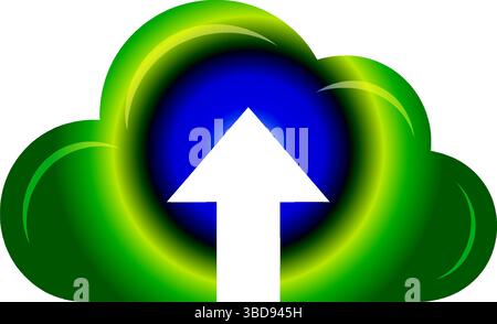 Green & Blue Cloud Upload Icon - Data Transfer Symbol Stock Vector