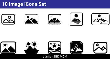 10 Image Gallery Icons Set - Photo & Landscape Symbols Stock Vector