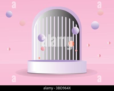 Arched Doorway Podium Display in Pink Room for product marketing Stock Vector