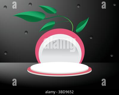 Dark Botanical Podium Scene with Neon Lighting For Product Placement Display Stock Vector