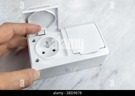 Wall Electrical European Standard Double Socket. Mount on the wall Stock Photo