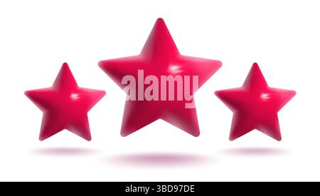 Vector icon of realistic red stars. Achievements for games or customer rating feedback of website. Vector illustration of star in realistic 3d style. Stock Vector