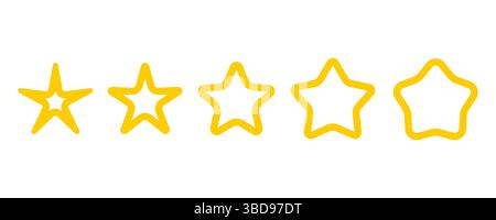Vector set icons of yellow stars in flat style. Achievements for games or customer rating feedback of website. Vector illustration of stars in simple Stock Vector