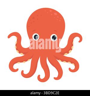 Cute Smiling Red Cartoon Octopus Stock Vector