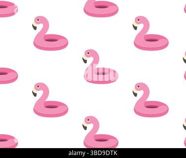 Seamless pattern with inflatable flamingo, on transparent background. Cute summer pattern. Vacation on the beach with swimming rings. Hand drawn, vector illustration. Stock Vector