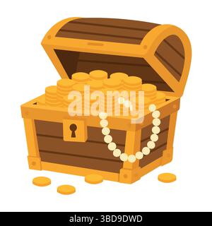 Cartoon Treasure Chest Full of Gold Stock Vector
