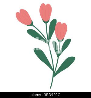 Flower with green leaves. Vector flat illustration Stock Vector