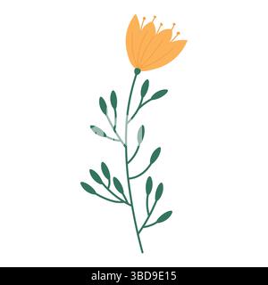 Minimalist Yellow Wildflower Botanical Vector Illustration Stock Vector