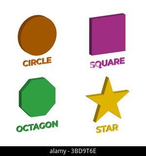 3D Geometric Shapes Vector Illustration. Colorful 3D vector illustration featuring four basic geometric shapes. Stock Vector