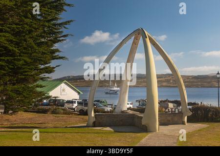 The Whalebone Arch, comprising the jawbones of two blue whales, was erected in Stanley in1933 to commemorate  the centenary of British administration. Stock Photo
