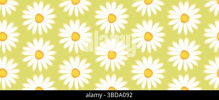 Seamless pattern with daisies, white flowers on green background. Stock Vector