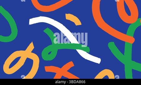 Brush Stroke Curves in Green and Orange on Blue Stock Vector