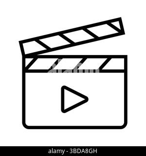Video production outline icon set. Clapperboard, play button, filmmaking and cinema icons for digital media. Stock Vector