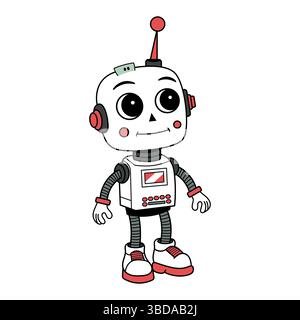 Friendly Cartoon Robot. This is a colorful vector illustration of a cute cartoon robot with a friendly expression. Stock Vector