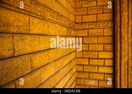 Ancient stonework in an ancient temple. Shell rock wall. Stock Photo
