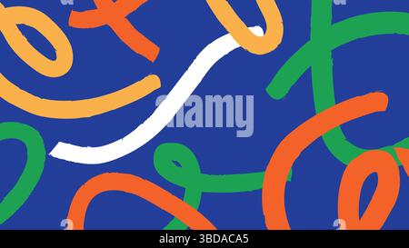 Creative Curved Brush Doodles on Blue Background Stock Vector
