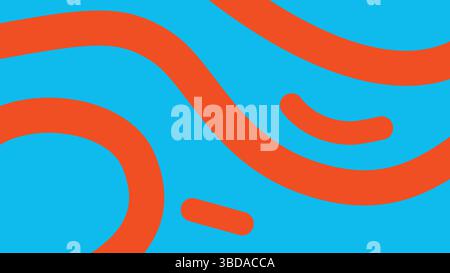 Red Flowing Curves on Bright Blue Abstract  Stock Vector