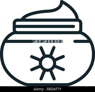 Sun cream jar protecting from sunburn with sun icon Stock Vector