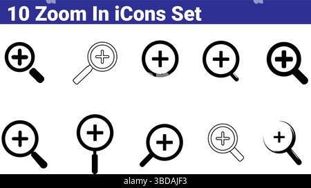 Set of 10 Zoom In Icons - Vector Illustration Stock Vector