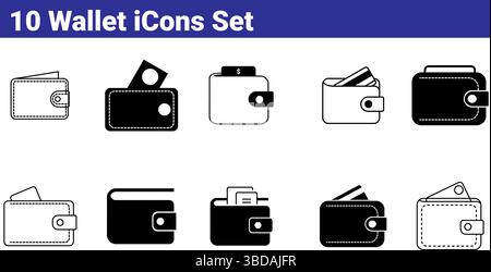 Set of 10 Wallet Icons - Vector Illustration Stock Vector