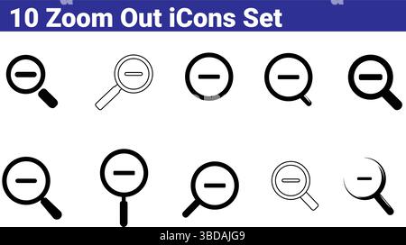 Set of 10 Zoom Out Icons - Vector Illustration Stock Vector