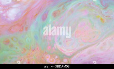 Pastel Fluid Marble Texture with Pink Green Orange Swirls, Abstract Liquid Background Stock Photo