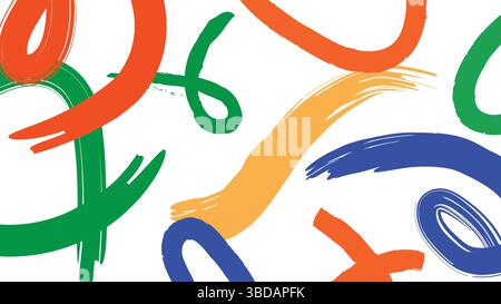 Swirled Doodle Brush Art on Red Canvas Background Stock Vector