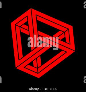 Impossible shapes. Optical illusion. Abstract eternal geometric objects. Impossible endless outline modern logo. Impossible geometry symbol on a black Stock Vector