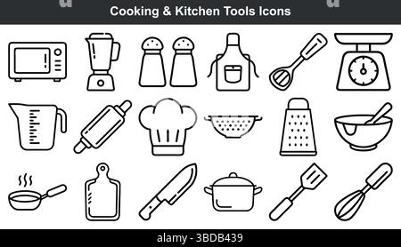 Cooking kitchen tools icons line art design elements Stock Vector