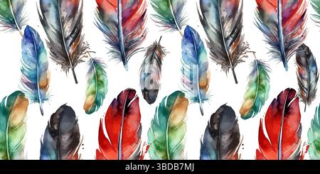 seamless background feathers colored . hand drawing. Not AI, Vector illustration. Stock Vector