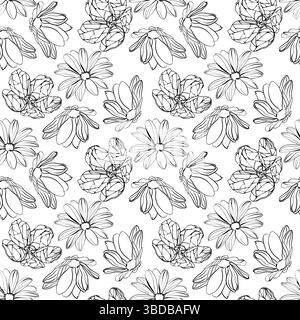 Doodle field flowers seamlessly floral pattern vector illustration Stock Vector