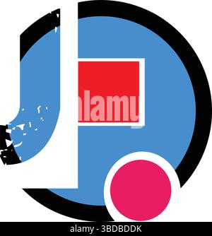 Creative J Letter Vector, Blue Circle with Red Square, Modern Artistic Logo Design Illustration Stock Vector