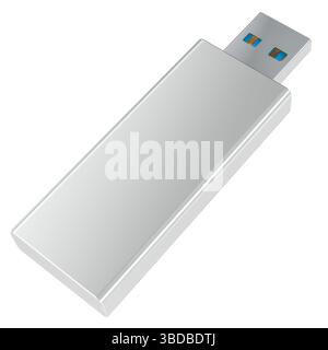 Blank silver USB flash drive mockup, 3D rendering isolated on white background Stock Photo