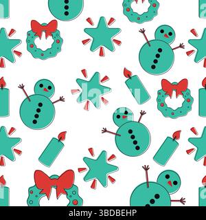 Snowmen stars candles layout. Vector Stock Vector