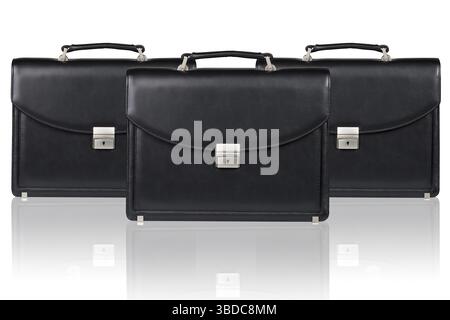 Set of black leather briefcase isolated on the white background Stock Photo