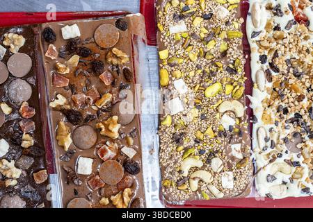 Delicious Handmade Chocolate Bars in Mijas, Malaga, Spain Stock Photo
