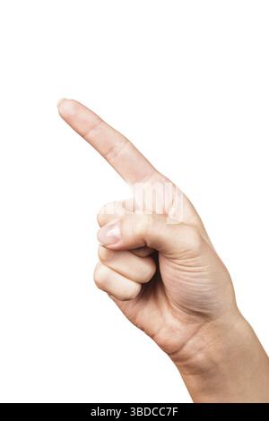 Woman hand poiting symbol isolated on white background Stock Photo
